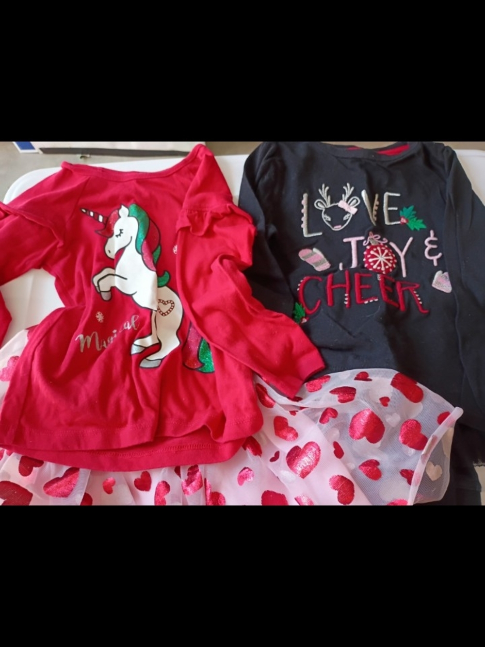 Girls Red Unicorn Long-Sleeve Top